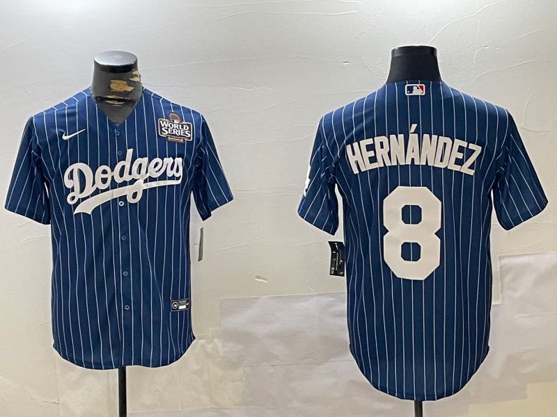 Men Los Angeles Dodgers #8 Hernandez Blue Stripe Game 2024 Nike MLB Jersey style 11202->los angeles dodgers->MLB Jersey